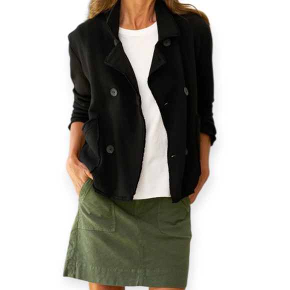 Frank & Eileen Mini Belfast Cropped Sweatshirt Triple Fleece Jacket Black Size M - Picture 1 of 8